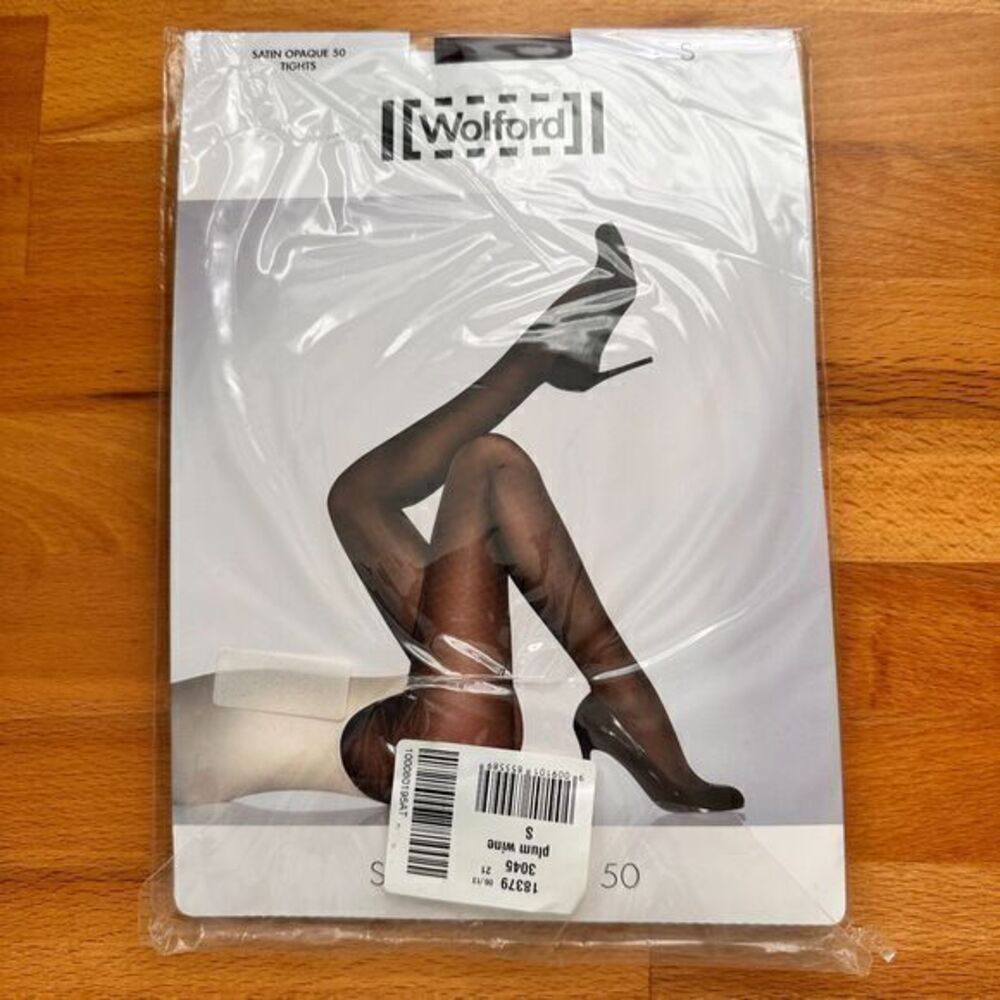 RARE Wolford Satin Opague 20 Tights in Plum Wine (Discontinued) NWT Size S
